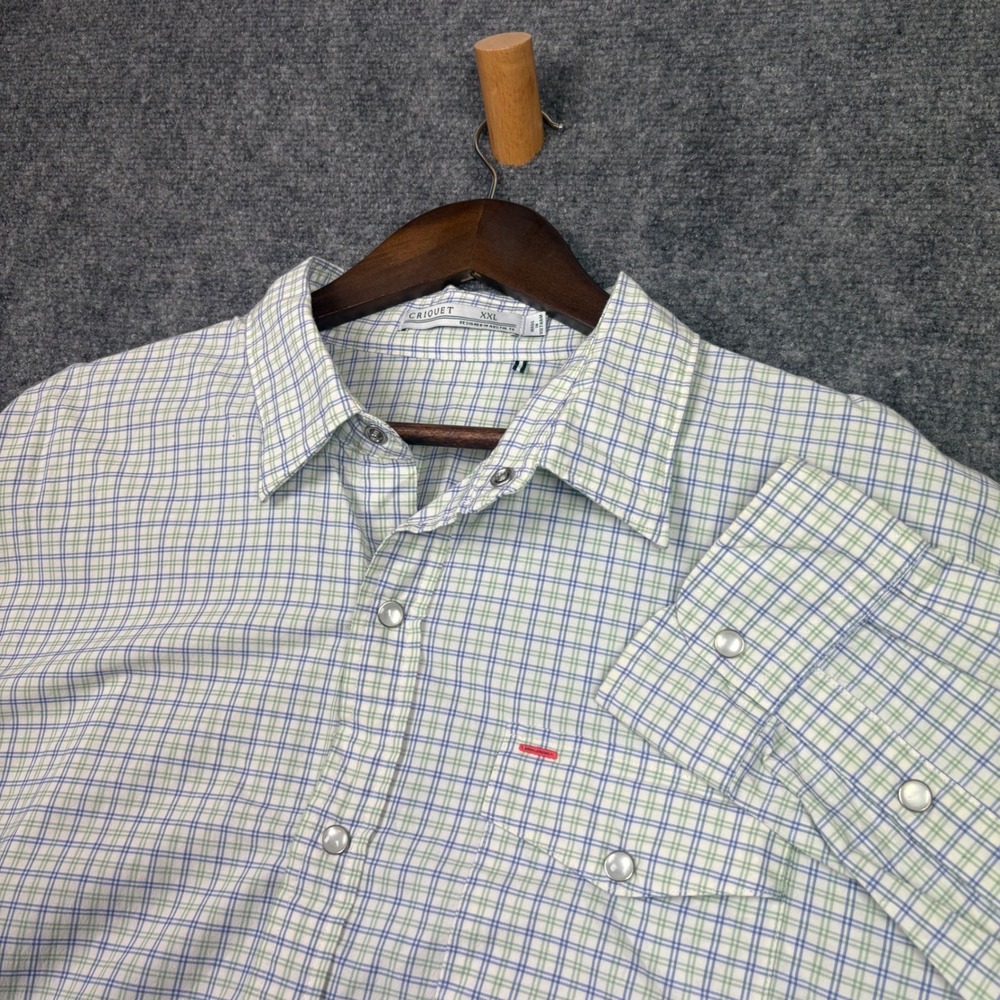 Criquet Shirt Mens XXL Green Blue Plaid Snap Button Long Sleeve Western Preppy